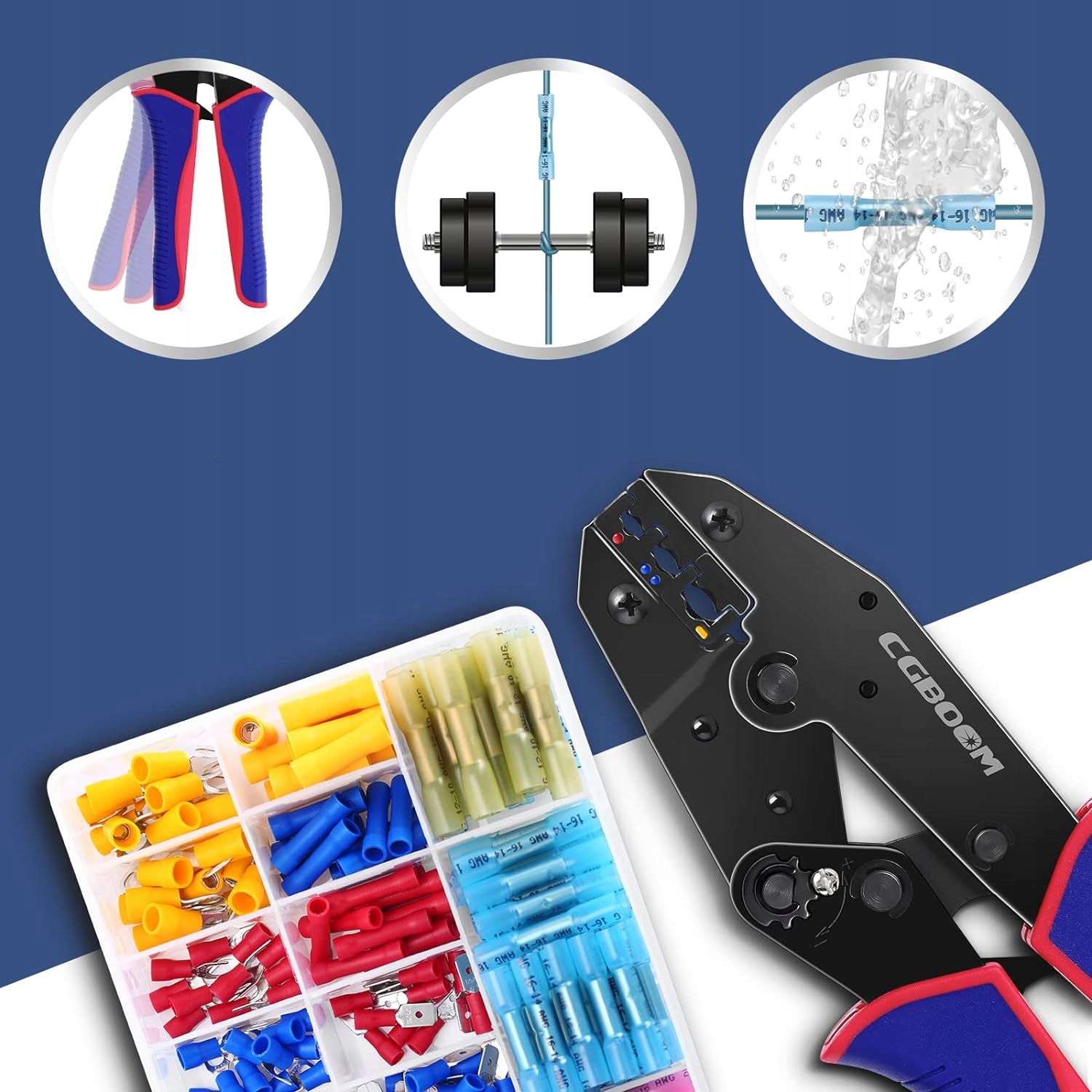 SZCZYPCE ZACISKOWE DO KABLI 200 KOŃCÓWKI KABLOWE 100 ŁĄCZNIKI STYKOWE ETUI Model SZCZYPCE ZACISKOWE DO KABLI