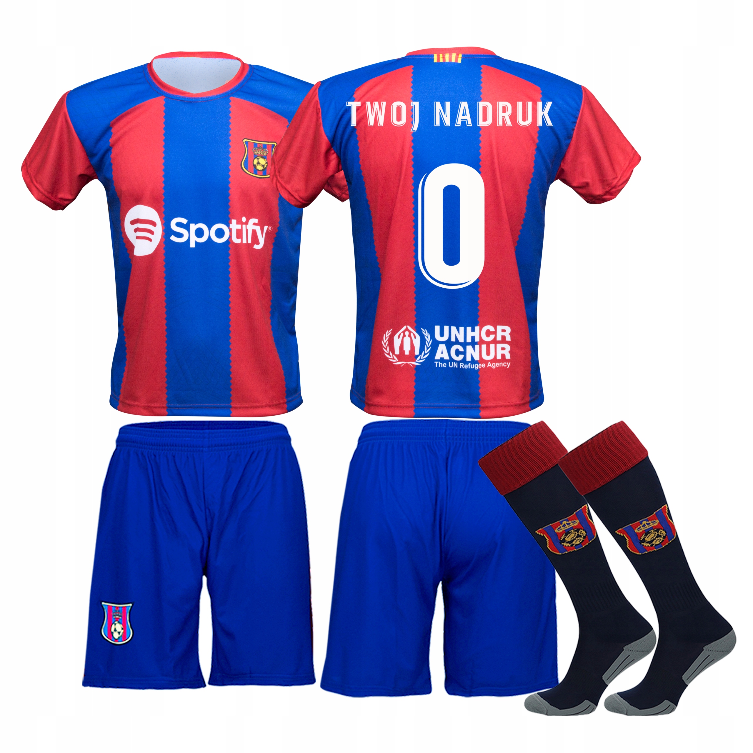 BARCELONA Strój Piłkarski + Getry NADRUK r. XXL