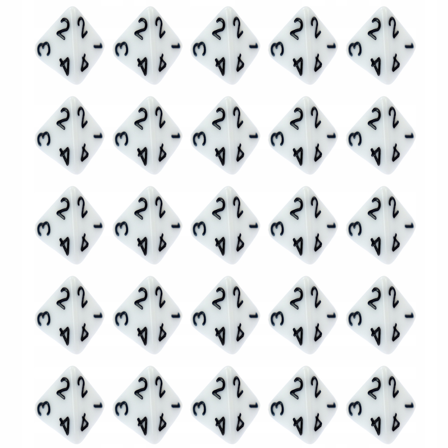 ZESTAW 25 KOSTEK K4 RPG BIAŁA KOŚĆ CZTEROŚCIENNA