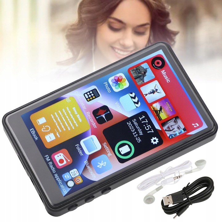 ODTWARZACZ MP4 BLUETOOTH 16GB HiFi DYKTAFON E-BOOK DOTYKOWY + SŁUCHAWKI