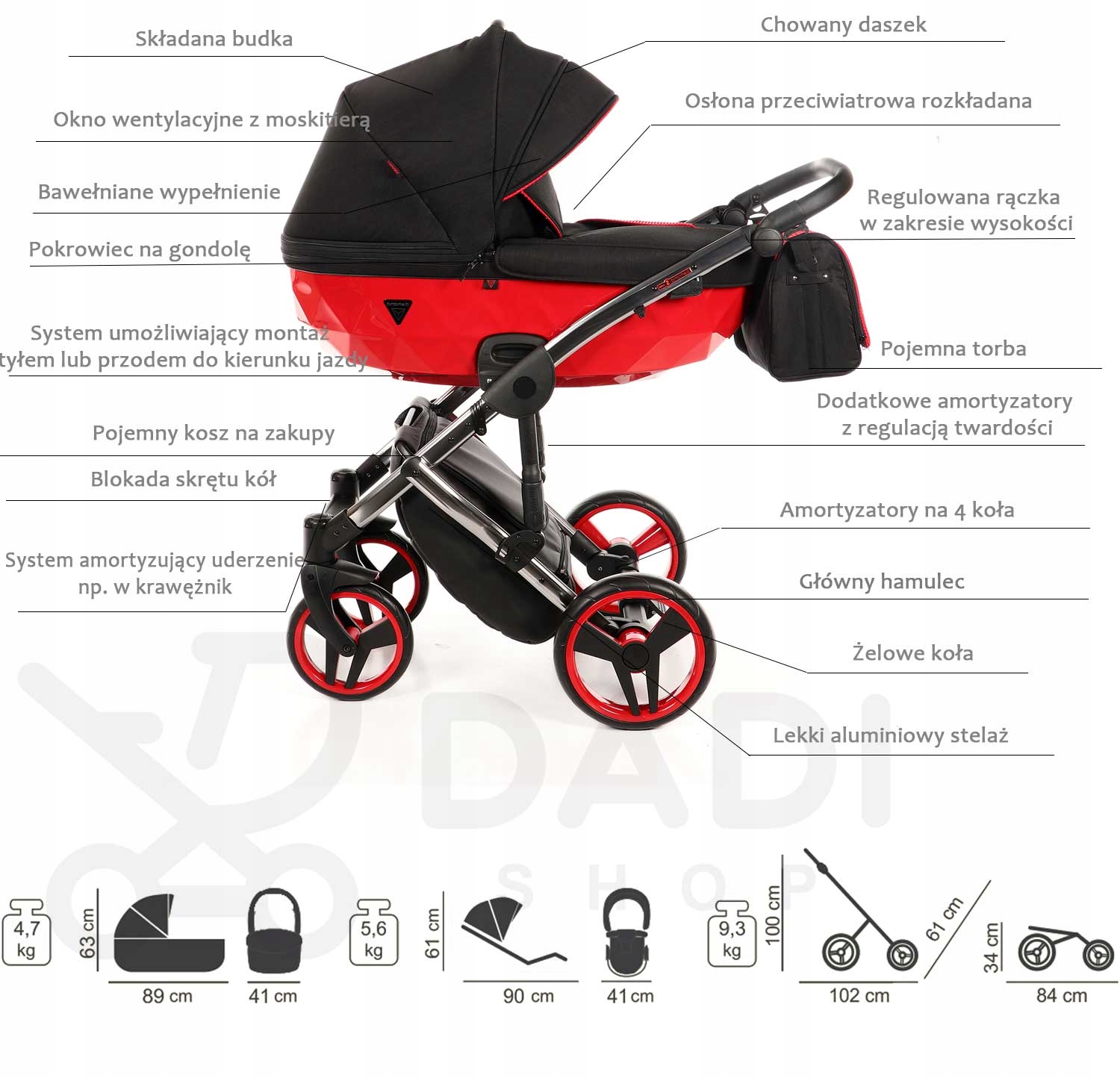 wózek dziecięcy Diamond S Line V2 Junama 4w1 czerwony 01 | COSMO Kod producenta Diamond S-Line V2 4w1 01