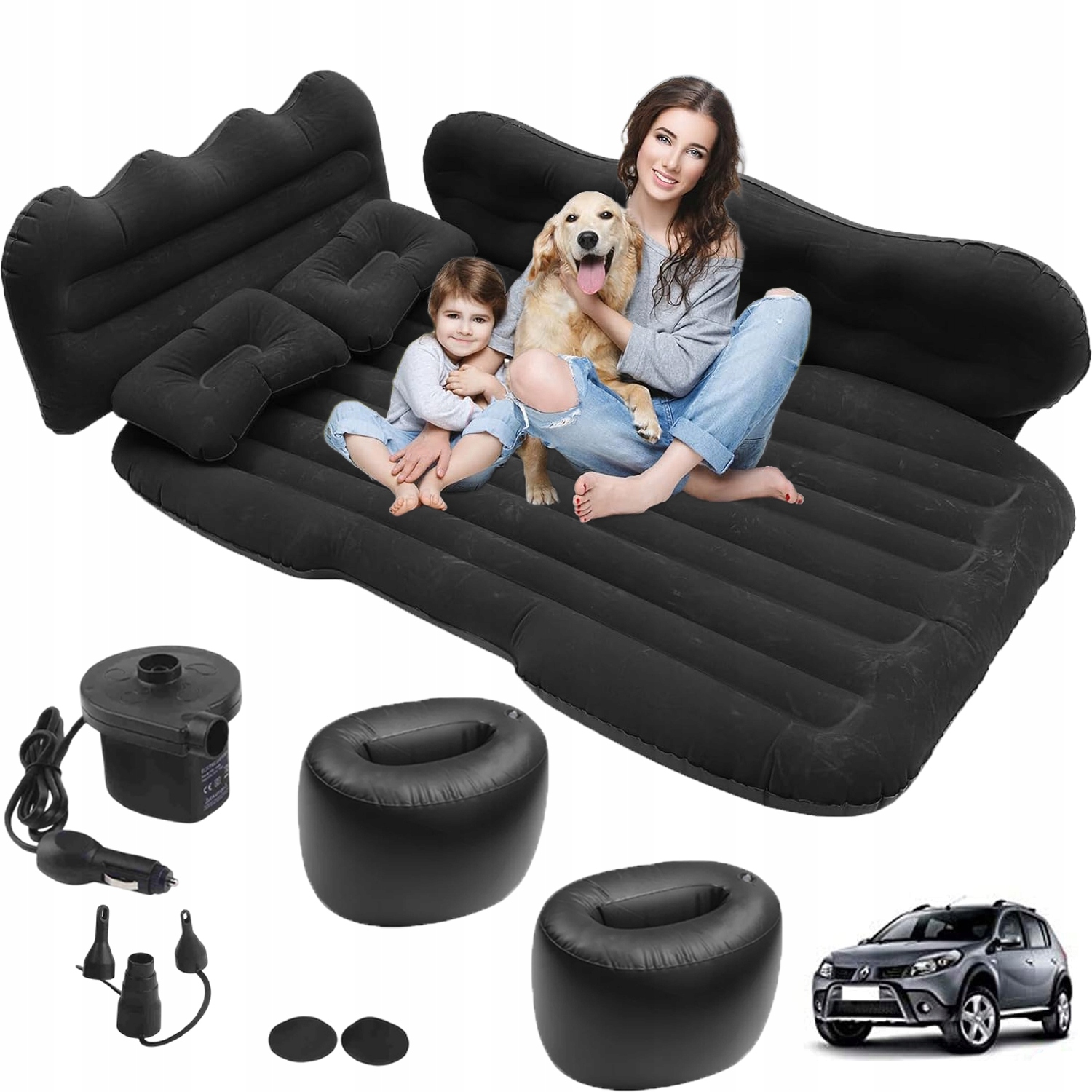 Nafukovací Matrace , Autopostýlka 2V1 Polštář Povlak Obal Černá