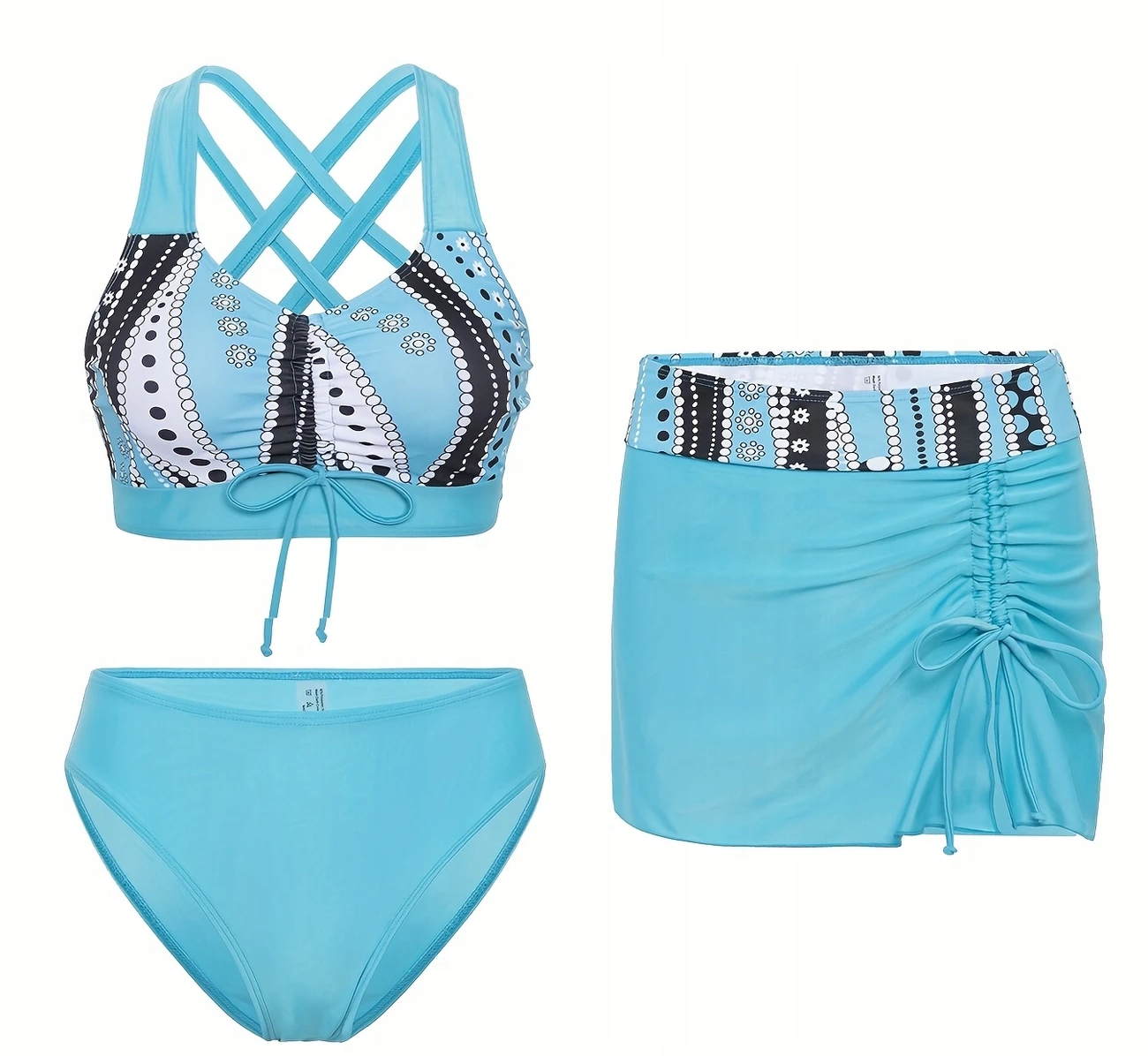 STRÓJ KĄPIELOWY TRZYCZĘŚCIOWY BIKINI TOP MAJTKI SPÓDNICZKA 3W1 REGULACJA XL Rozmiar XL