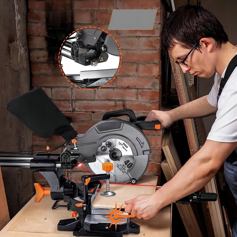 PIŁA UKOŚNICA STOŁOWA RĘCZNA POSUWEM LASER PILARKA UKOSOWA PRZECINARKA 335 Maksymalna moc 2000 W