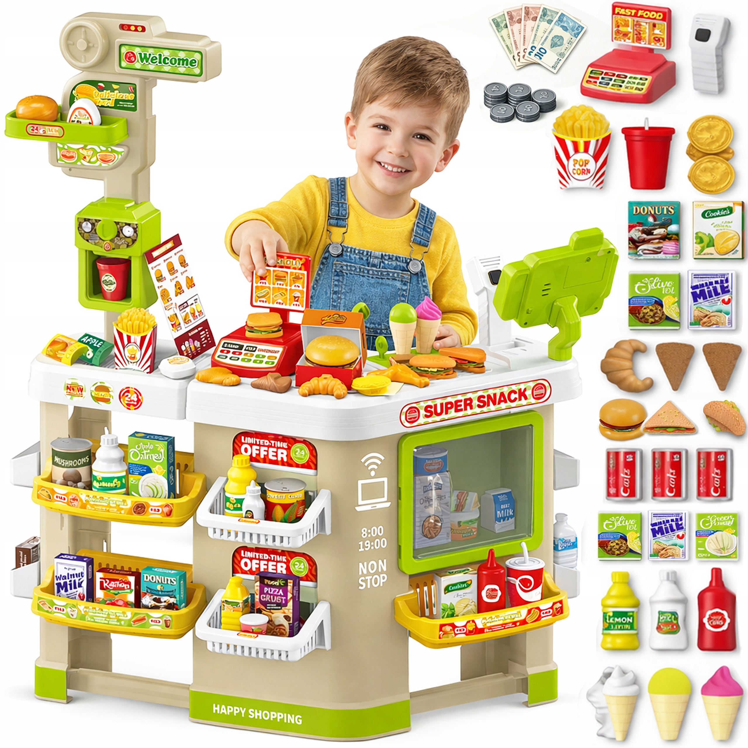 Supermarket Kasa Fiskalna dla Dzieci Sklep sklepowa Ekspres Monety 105el