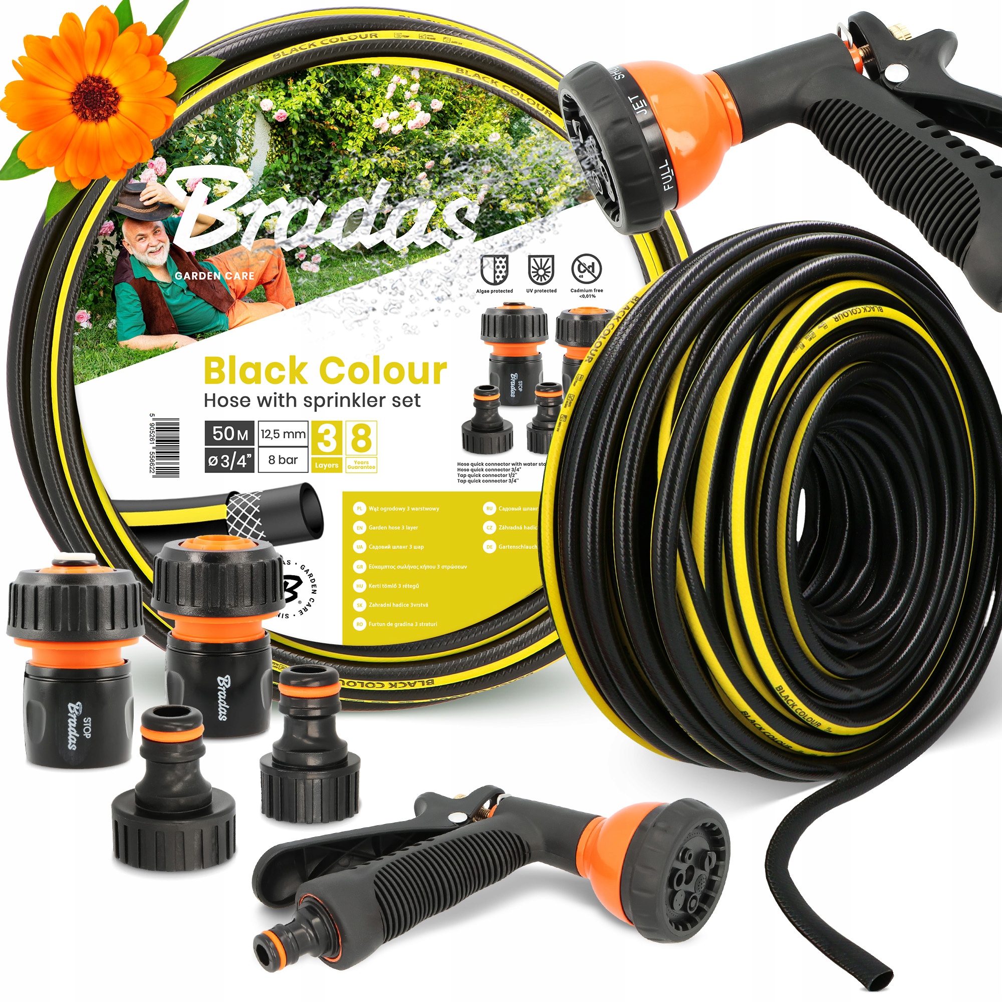 Záhradná Hadica 3/4 50 m Vody Navíjacia Elastická 3-VRSTVOVÁ Polička Yo