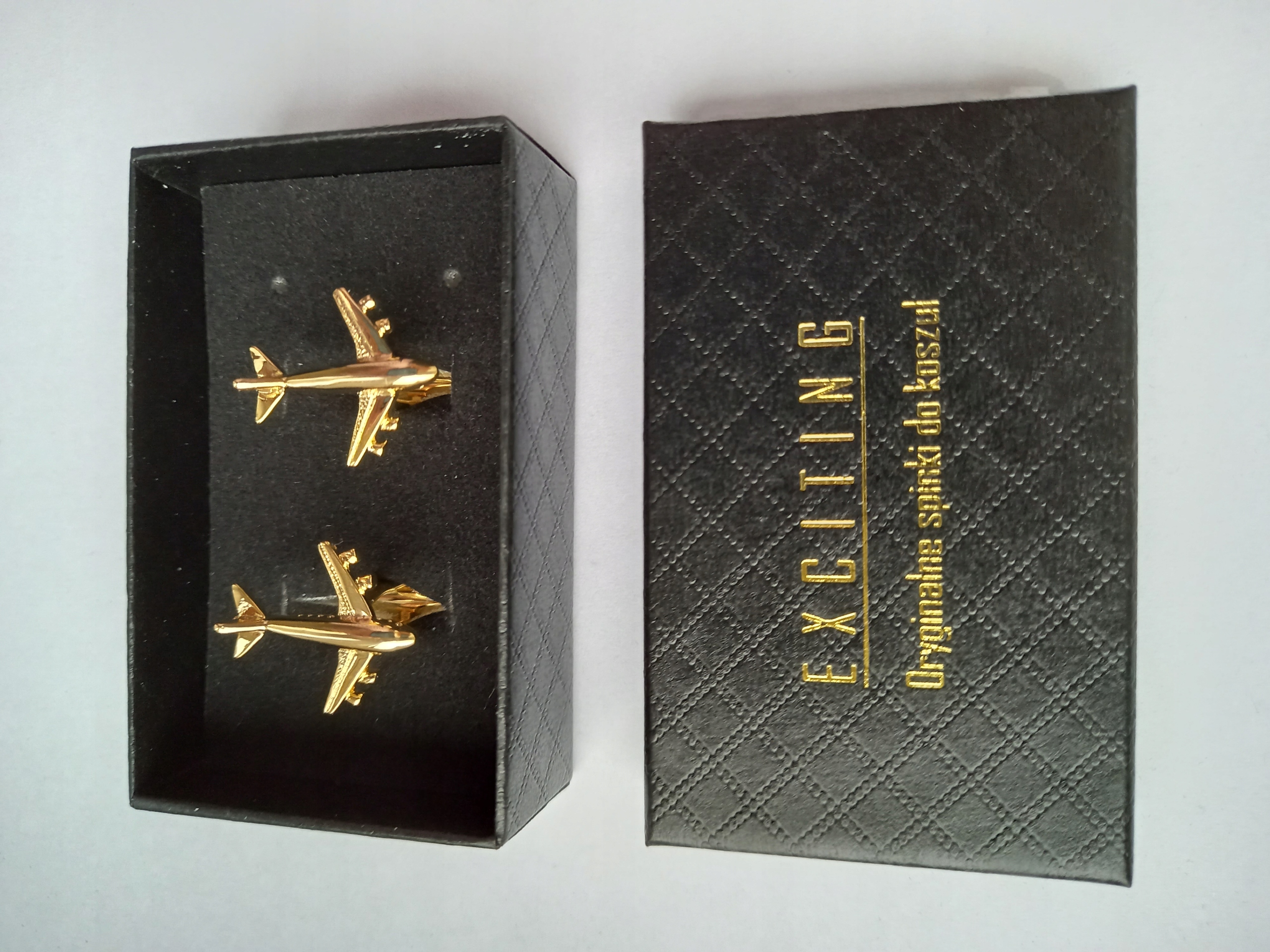 Manžetové knoflíčky Letadla Miniatura Airbus A380 Boeing 747 Krabička