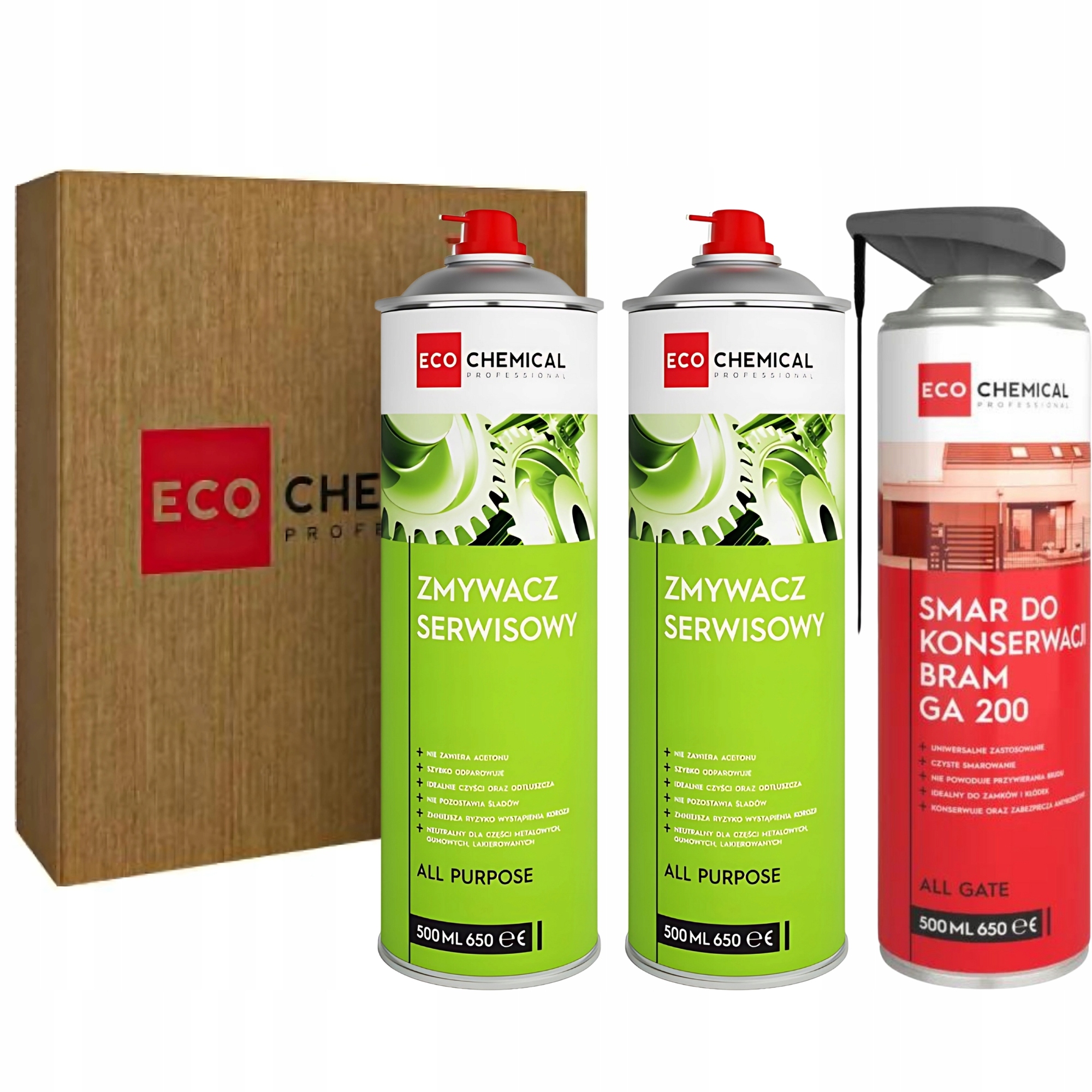 Zestaw Serwisowy do Bram Ecochemical 3x 500ml Smar Zmywacz