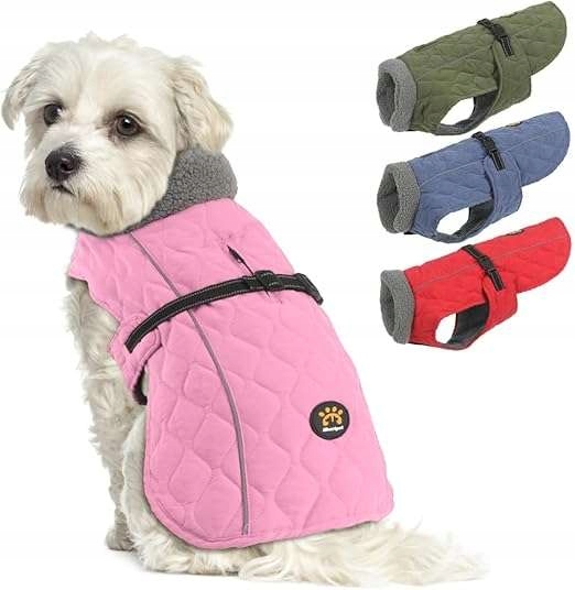 Zimní zateplená bunda pro psa růžová, fleecová, nastavitelná, velikost M