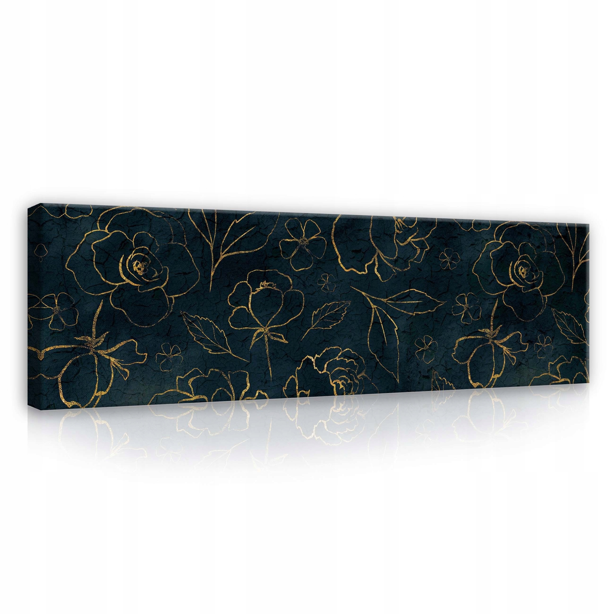 Obraz 145x45 Zlatý vzor tmavé pozadí květiny listy elegance luxus styl