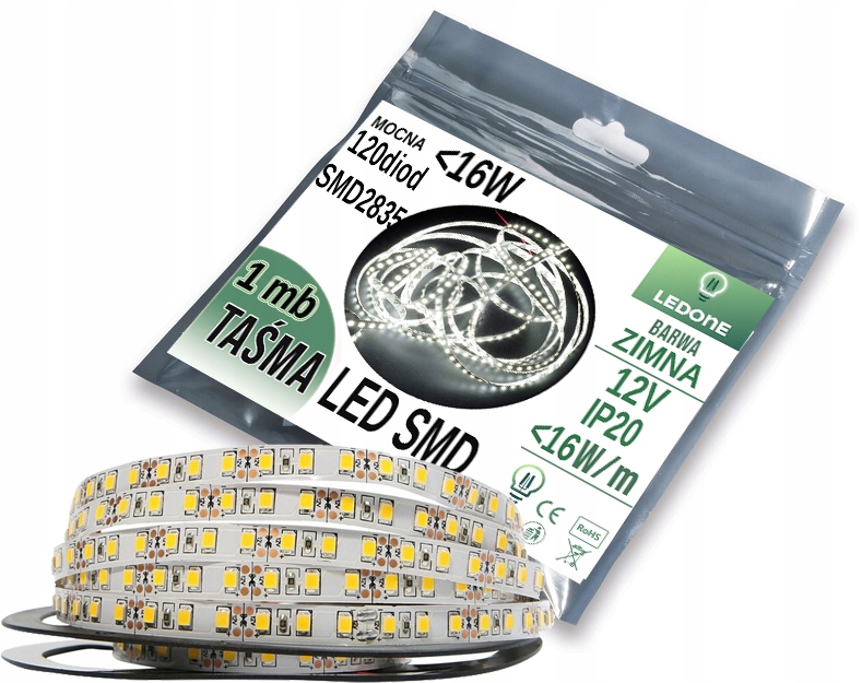 

Mocna 16W Taśma Led Premium 2835 600 IP20 Zimna 1m