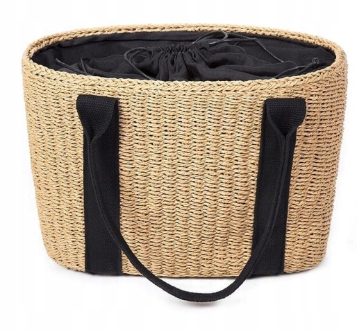 TOREBKA DAMSKA KOSZYK RATAN-owa RĄCZKI CZARNE