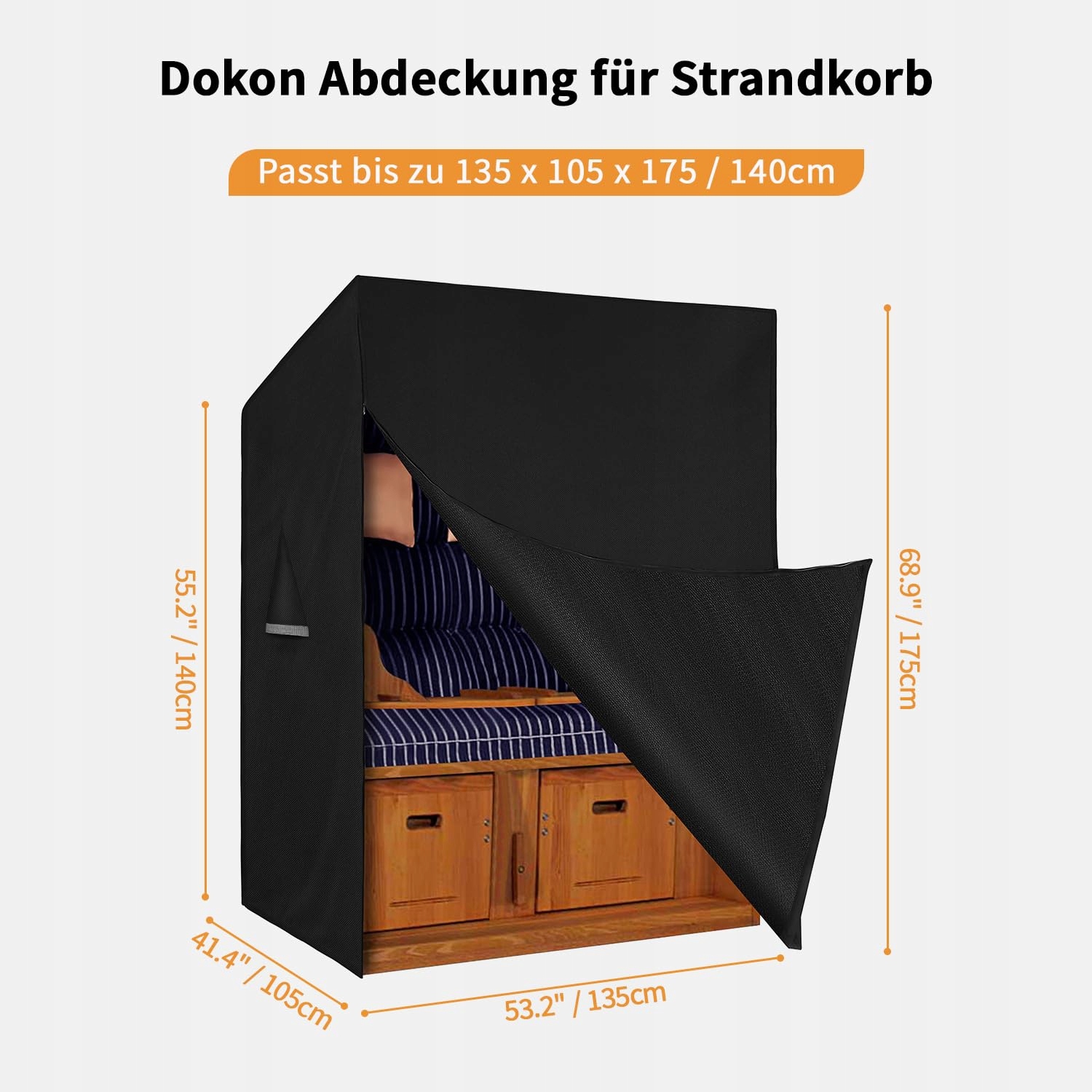 DOKON Pokrowiec Na Leżak Wodoodporny UV Odporny 135x105x175cm Czarny — miniatura 2