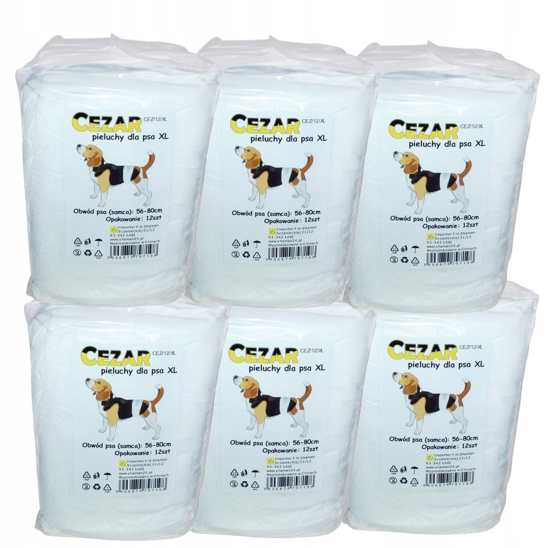 

Cezar Pieluchy pampersy dla psa samca 72 XL 56-80