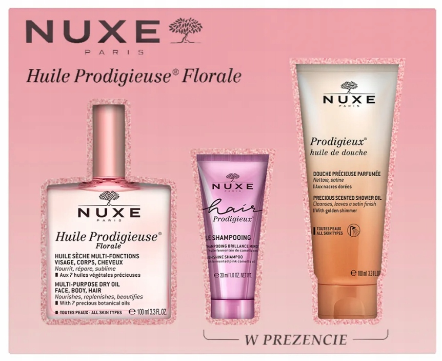 Nuxe Zestaw Olejek Florale 100 ml +Szampon 30 ml+Olejek pod prysznic 100 ml