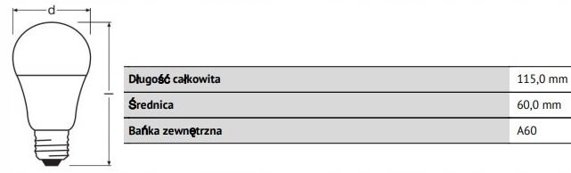 2x Żarówka LED E27 8,5W = 60W 806lm OSRAM 4000K Moc 8.5 W
