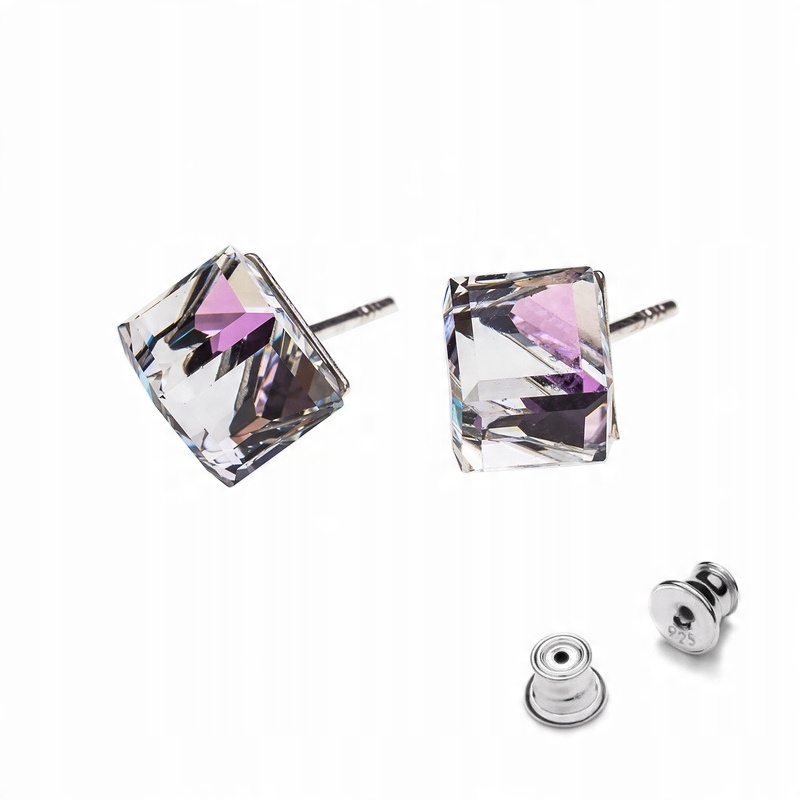 

Srebrne 925 kolczyki z kr. Swarovski Cube 8mm VL