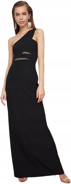 Trendyol Černé Šaty Elegantní Maxi S Asymetrickým Výstřihem 36 Nmi