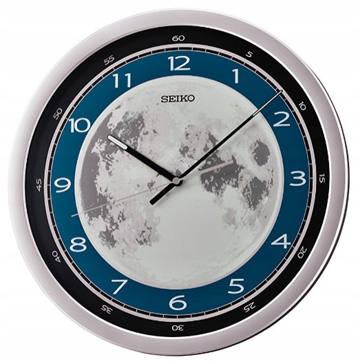 Strieborný Okrúhly Japonský Hodiny Seiko Mesiac QXA831S 40 cm Svietiaci Štít