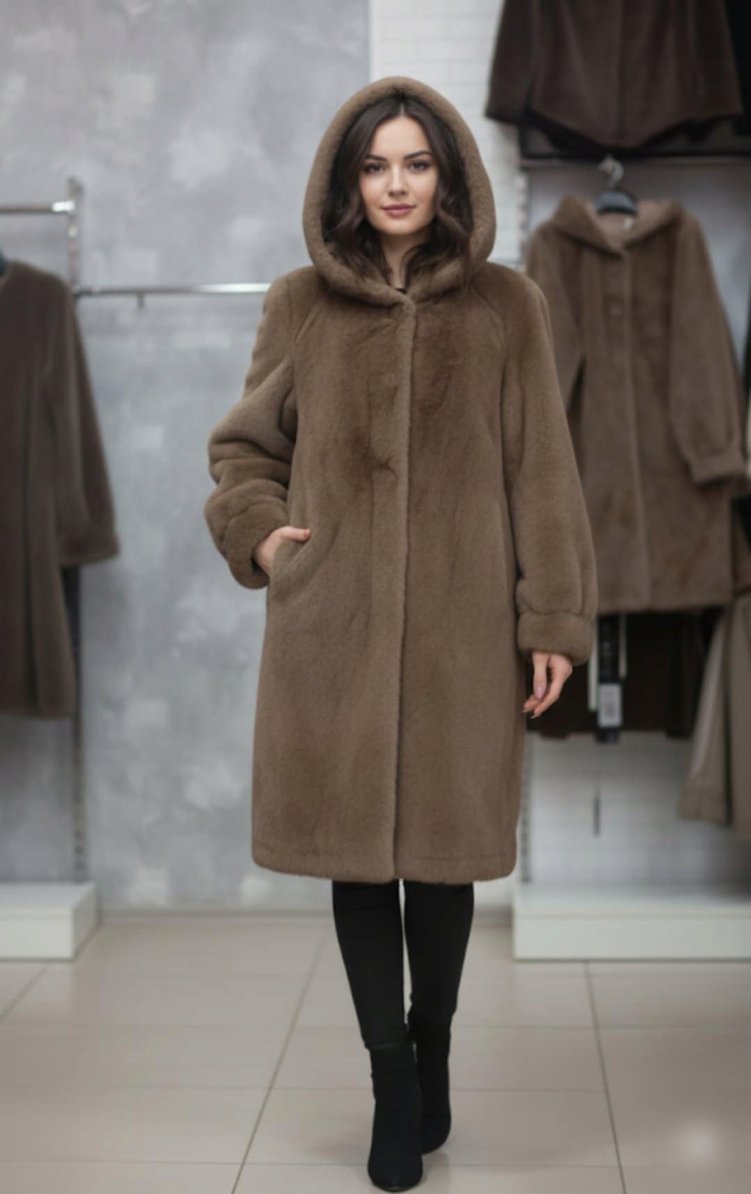 Futerko czekoladowe z kapturem midi