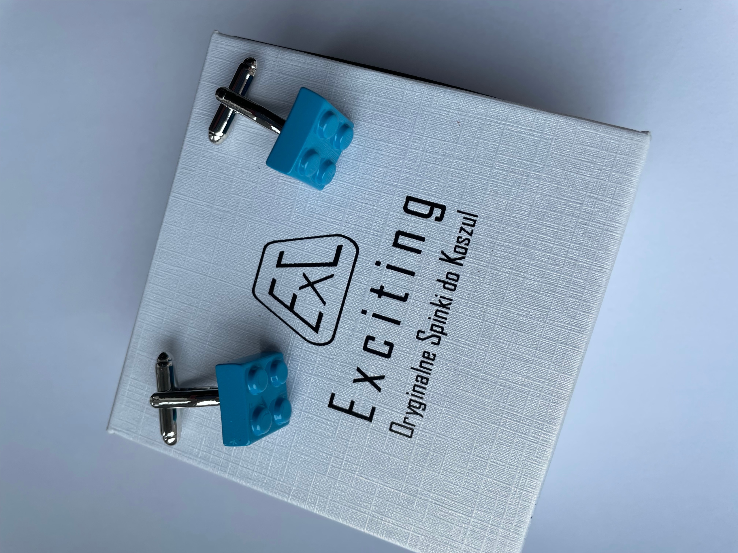 Ocelové pánské manžetové knoflíčky Exc Modrý Klocek Kostky Lego +Pouzdro.