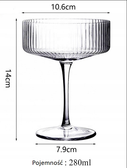 KIELISZEK KOKTAJLOWY CRISTA do drinków 280ml Kieliszki -- ZESTAW 6 SZTUK Marka inna