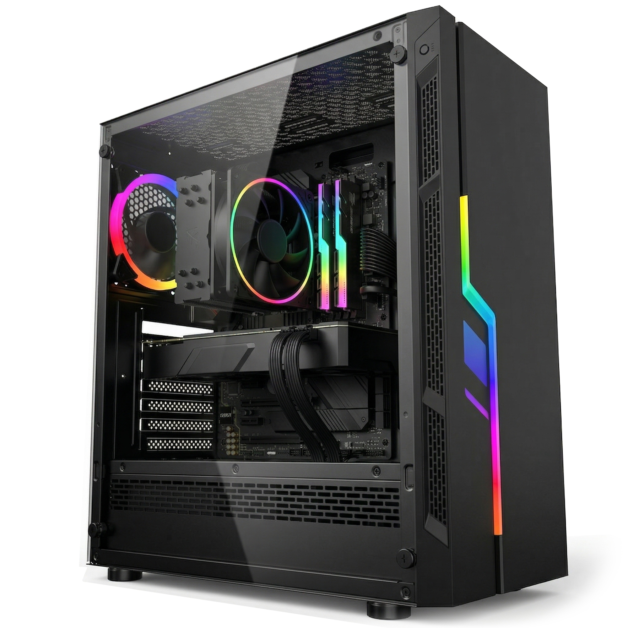 Počítačová Skříň pro Pc, herní Rgb Led ventilátor, okno, Atx mATX filtry