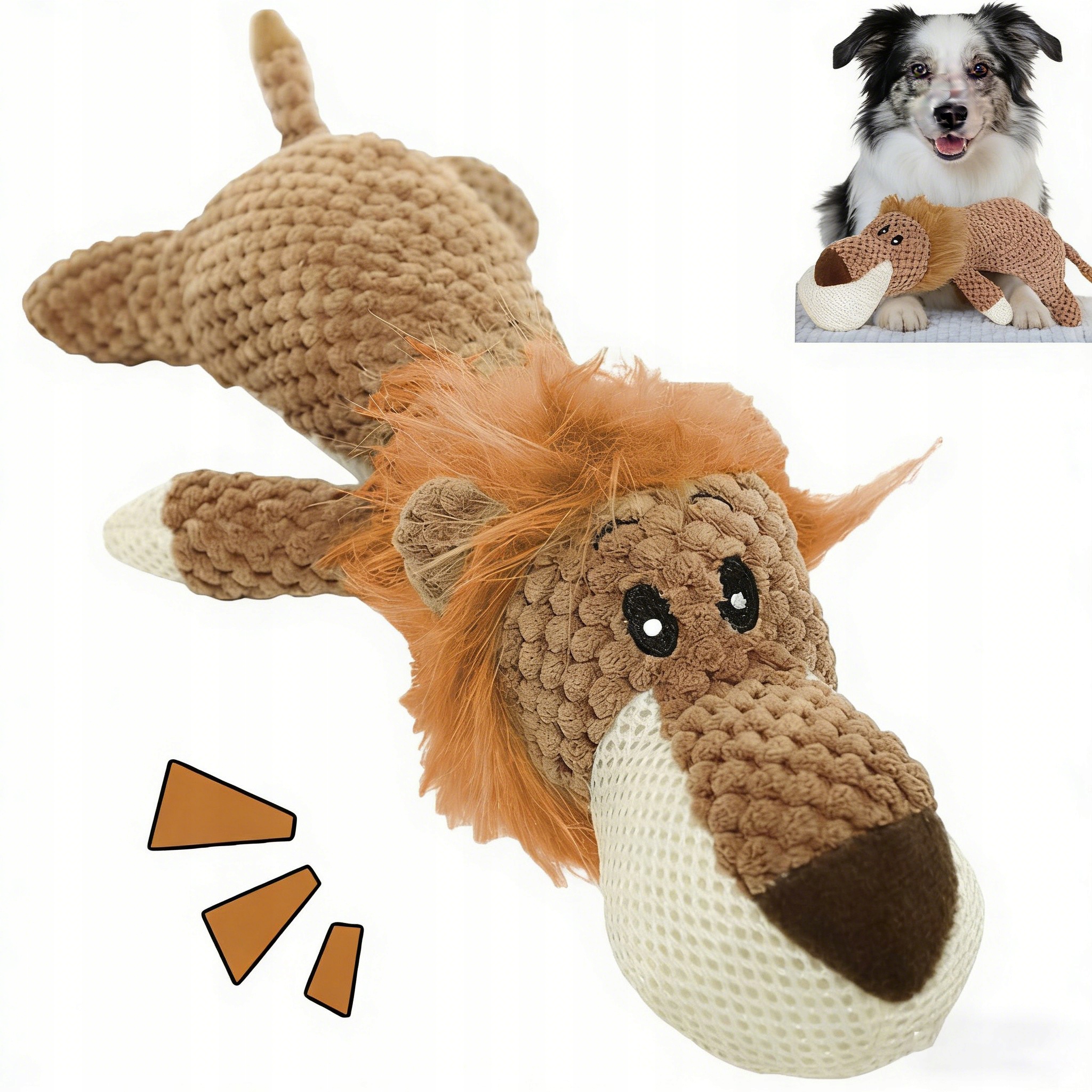 Levně Hračka Pro Psa A Kočku Plyšová K Pokousání Vycpaná Se Zvukem Silný Lev 34,6x14,5x6 cm