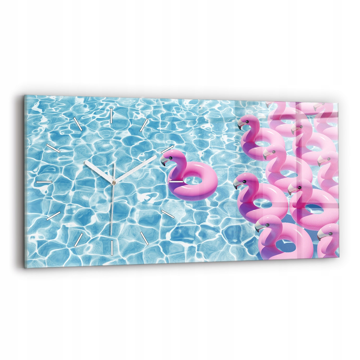 Dekorativní nástěnné hodiny s krásnou horizontální grafikou 60 x 30 cm Pampelišky plameňáci