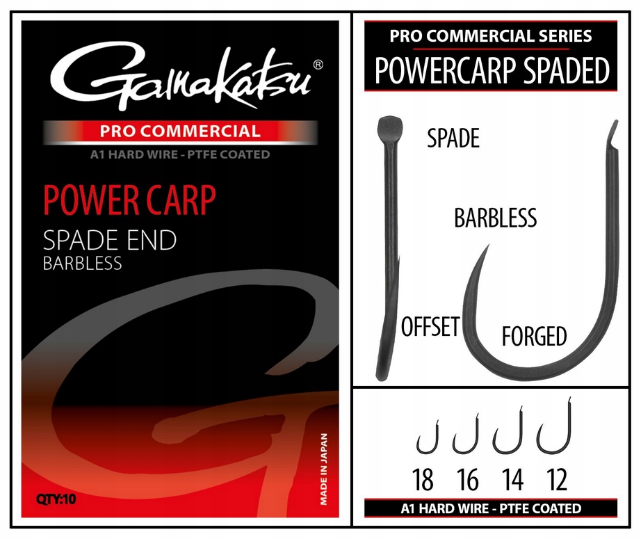 Haczyki Gamakatsu z łopatką Pro-C Power Carp Roz.14 Bezzadziorowe