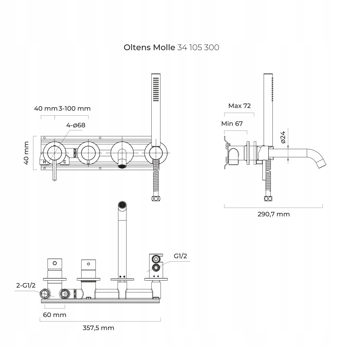 BATERIA WANNOWA PODTYNKOWA CZARNY MAT OLTENS Marka Oltens