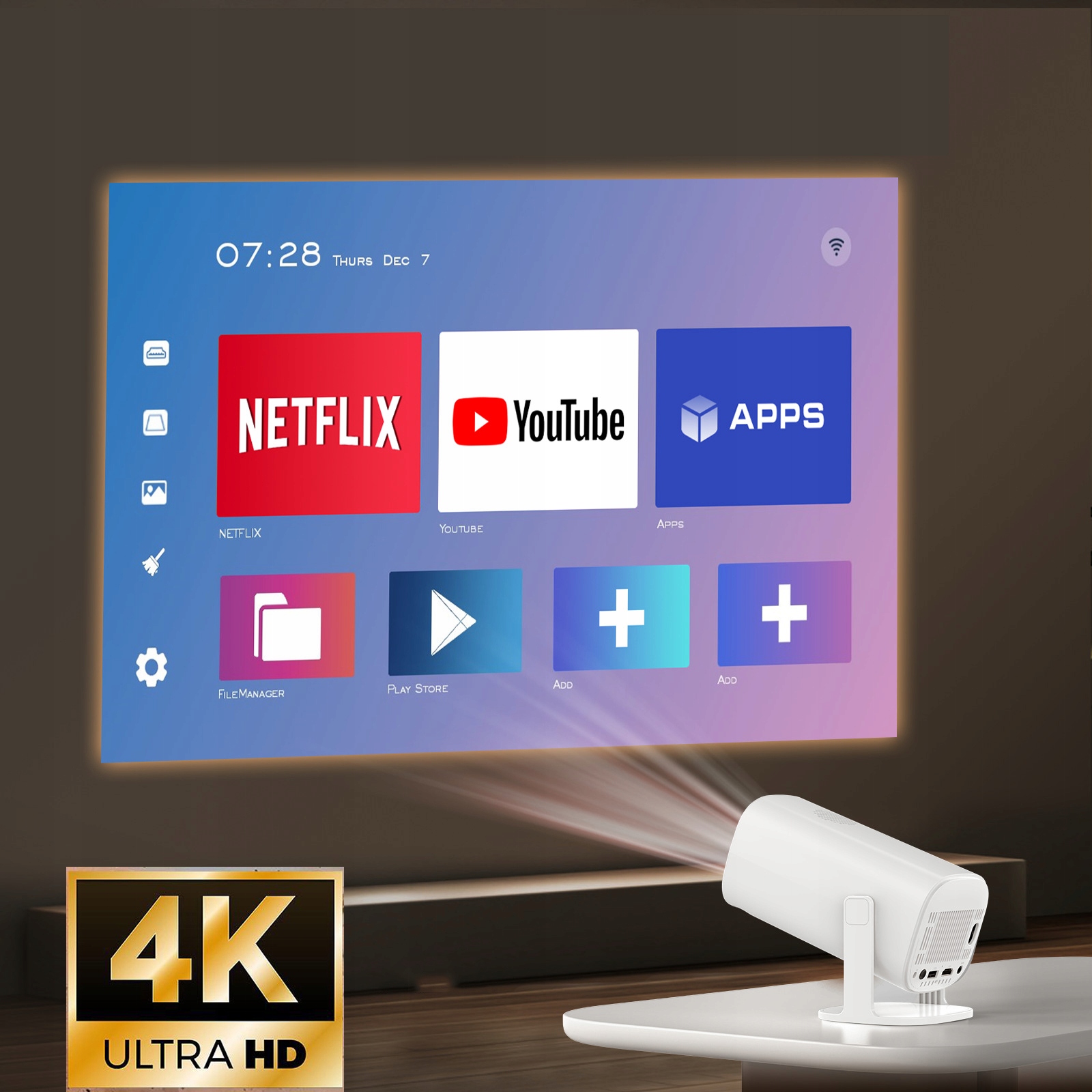 Projektor Rzutnik 4k/LED/Mini Projekcja telefonu/WIFI /zmiana języka Marka inna