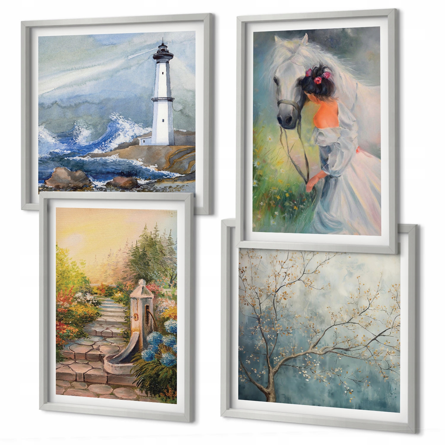 Domácí galerie obrazů Scenérie majáku dívka kůň Stříbrný rám