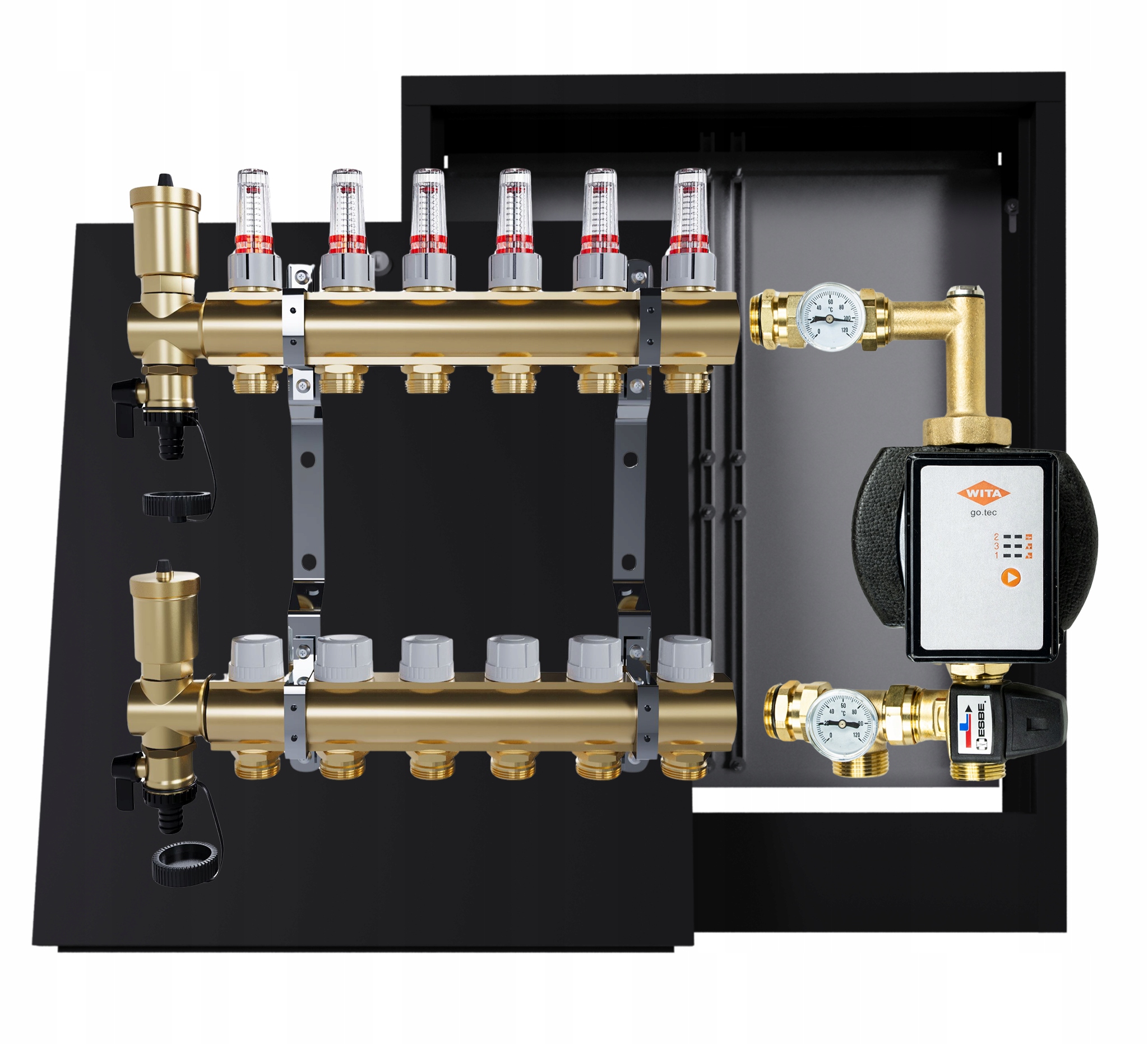 Rozdělovač pro podlahu 6 okruhů s čerpací skupinou Wita nástěnná skříňka