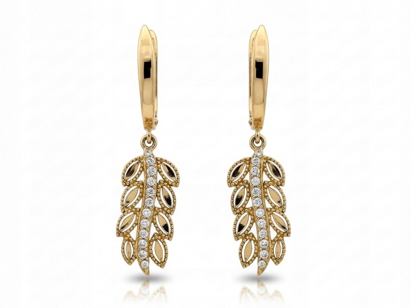 Ženské zlaté náušnice 585 s kamínky 14kt, elegantní design