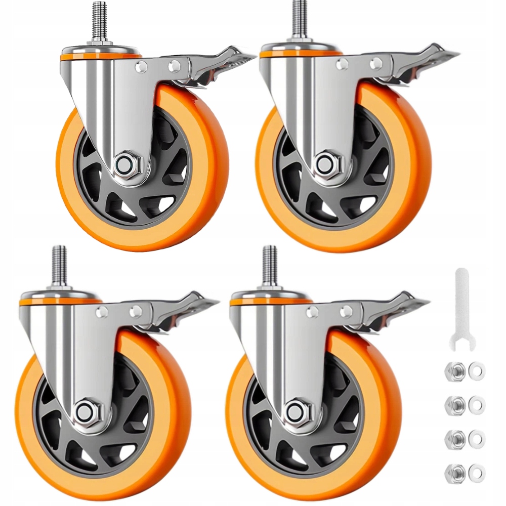 4x otočná čepová kola s brzdou pro vysoké zatížení 100 mm M12x30