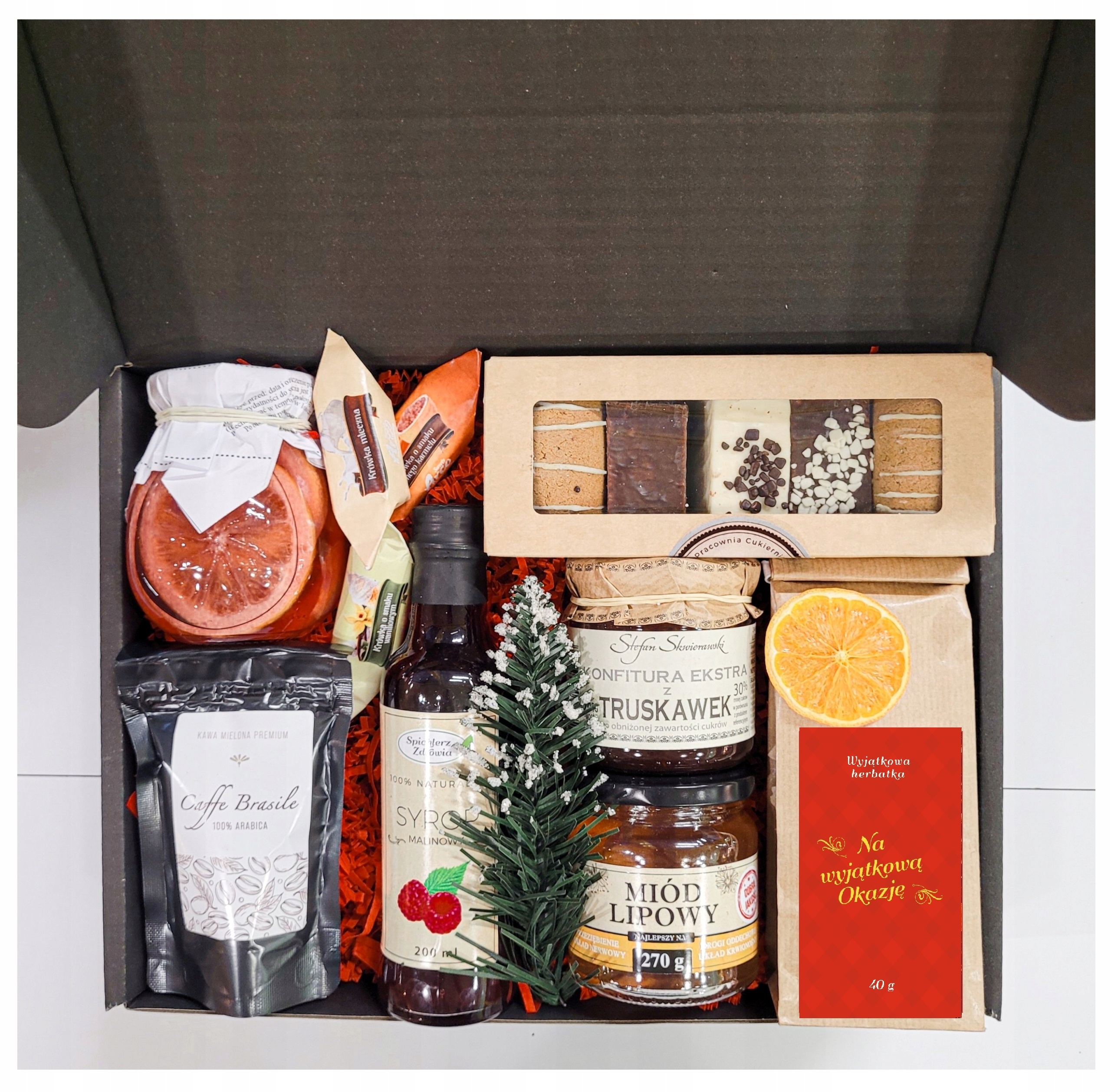 Velký Elegantní Dárkový Koš Dárek Med Čaj Bonbóny Krówki