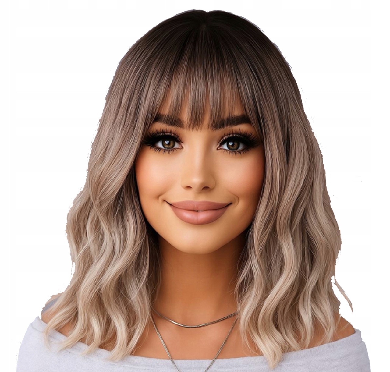 Dámská paruka Blond Ombre Popelavá Vlnitá s Hřívou Vlasy Jako Přírodní