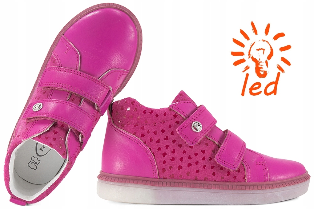 Renbut 23-3356 Trzewiki Półbuty Dziewczęce Led Różowy 26