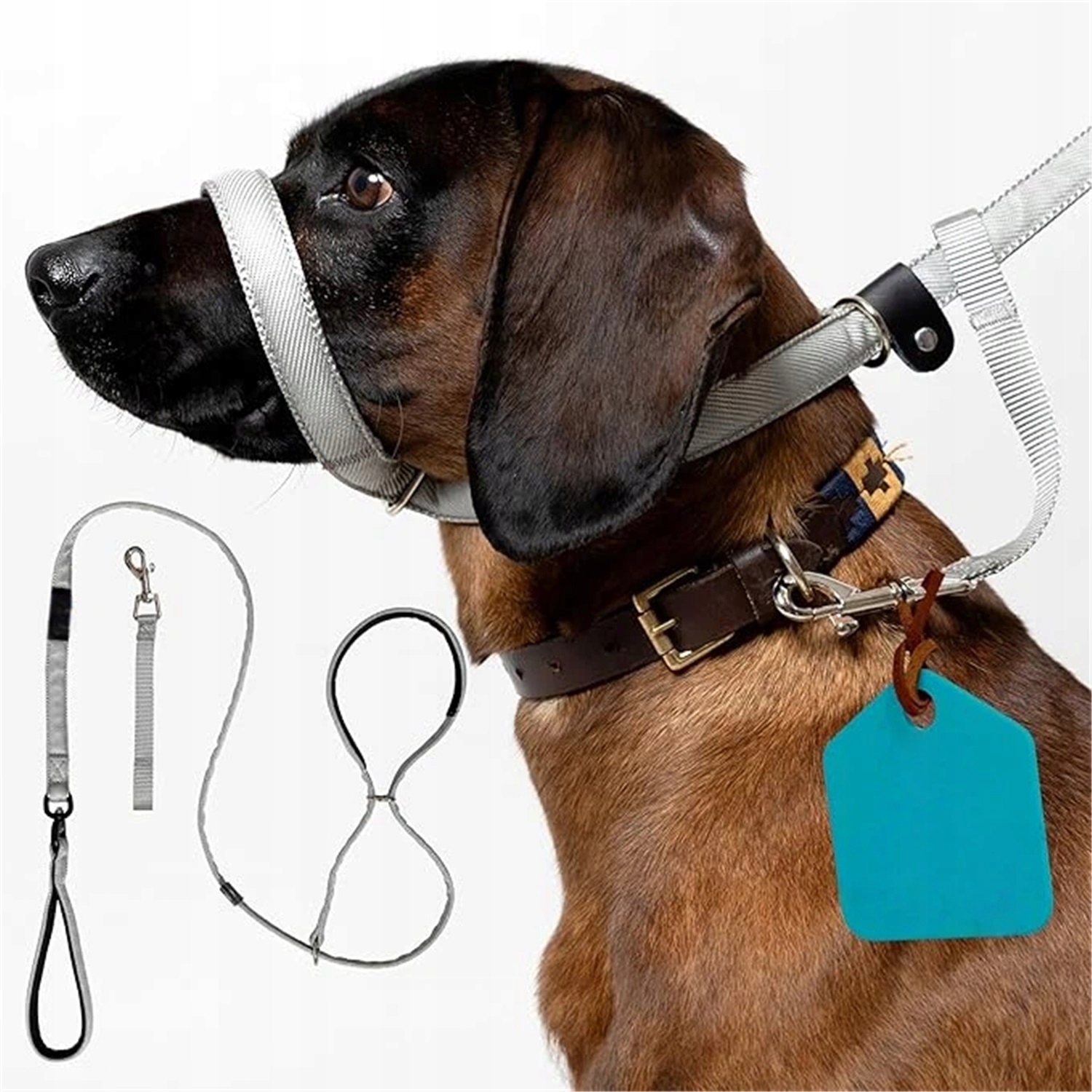 Vodítko Pro Psa Zabraňující Zamotání S Vestavěným Náhubkem, Stříbrnošedá