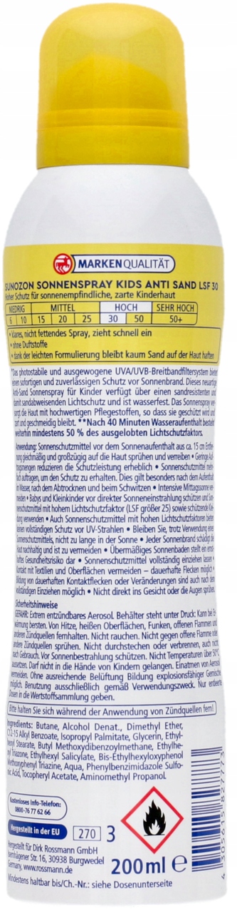 SUNOZON SPRAY PRZECIWSŁONECZNY DLA DZIECI WYSOKA OCHRONA SPF30 200ML Stan opakowania oryginalne