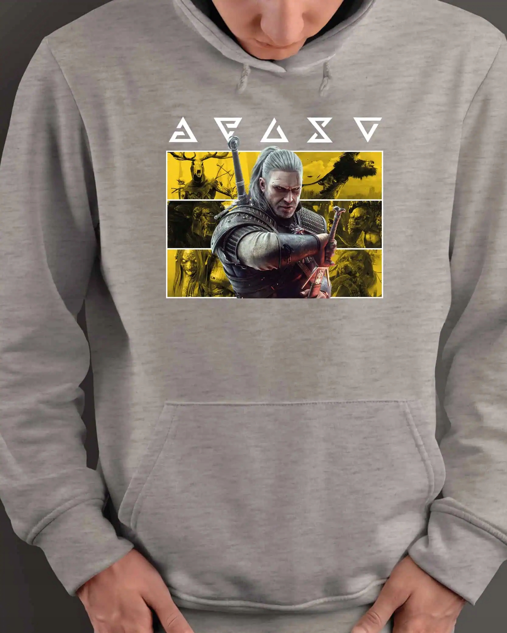 Mikina s kapucí Personalizovaný lovec monster Dva meče Šedá XXL