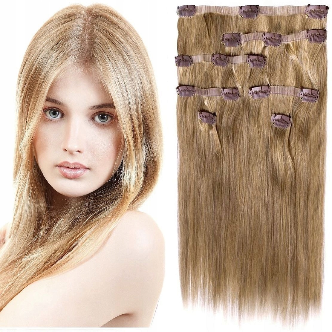 Bezešvé Clip-in 40 CM 115 G Příčesek Do Vlasů 8 Pásků teplá blond 14