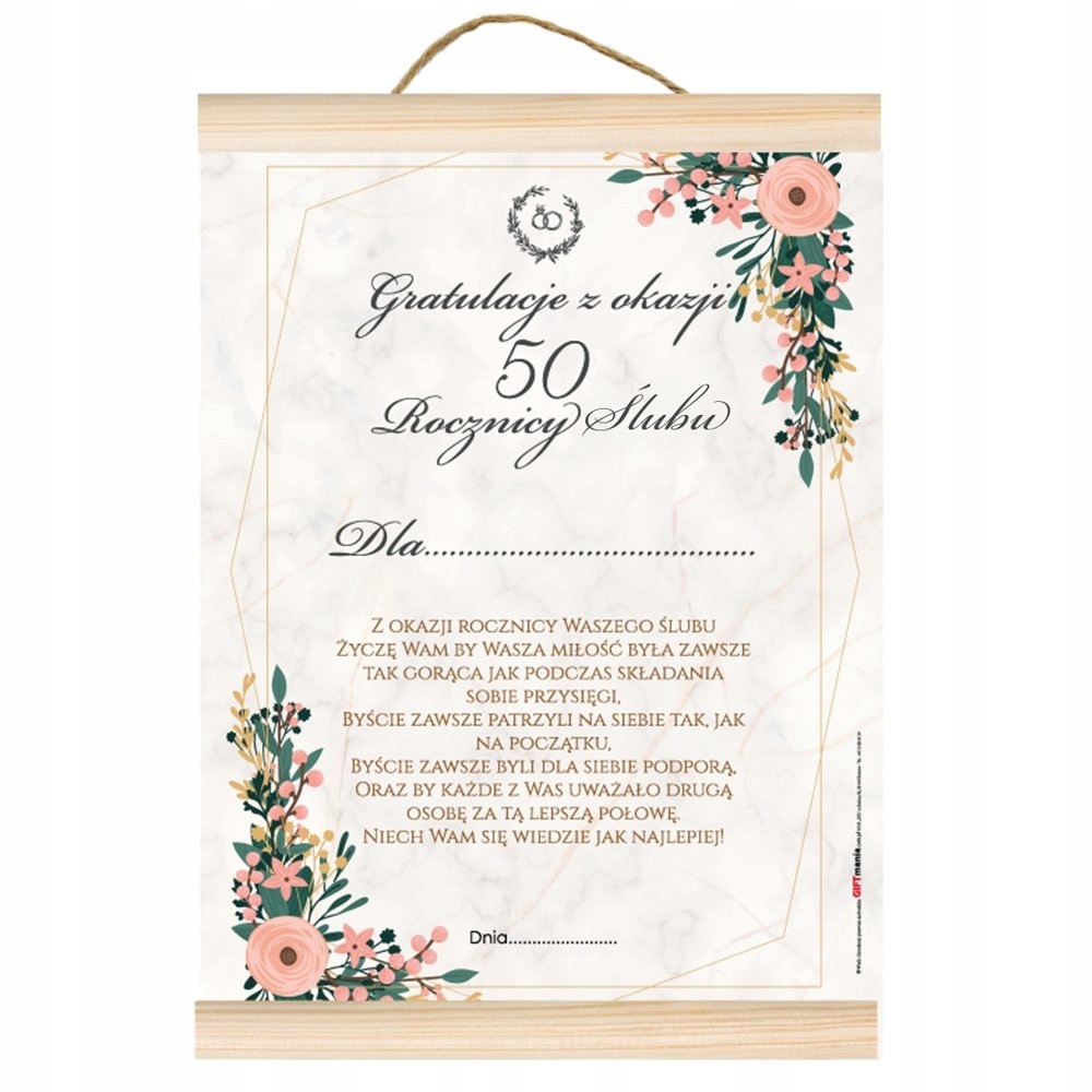 

na Złote Gody 50 Rocznica Ślubu Dyplom