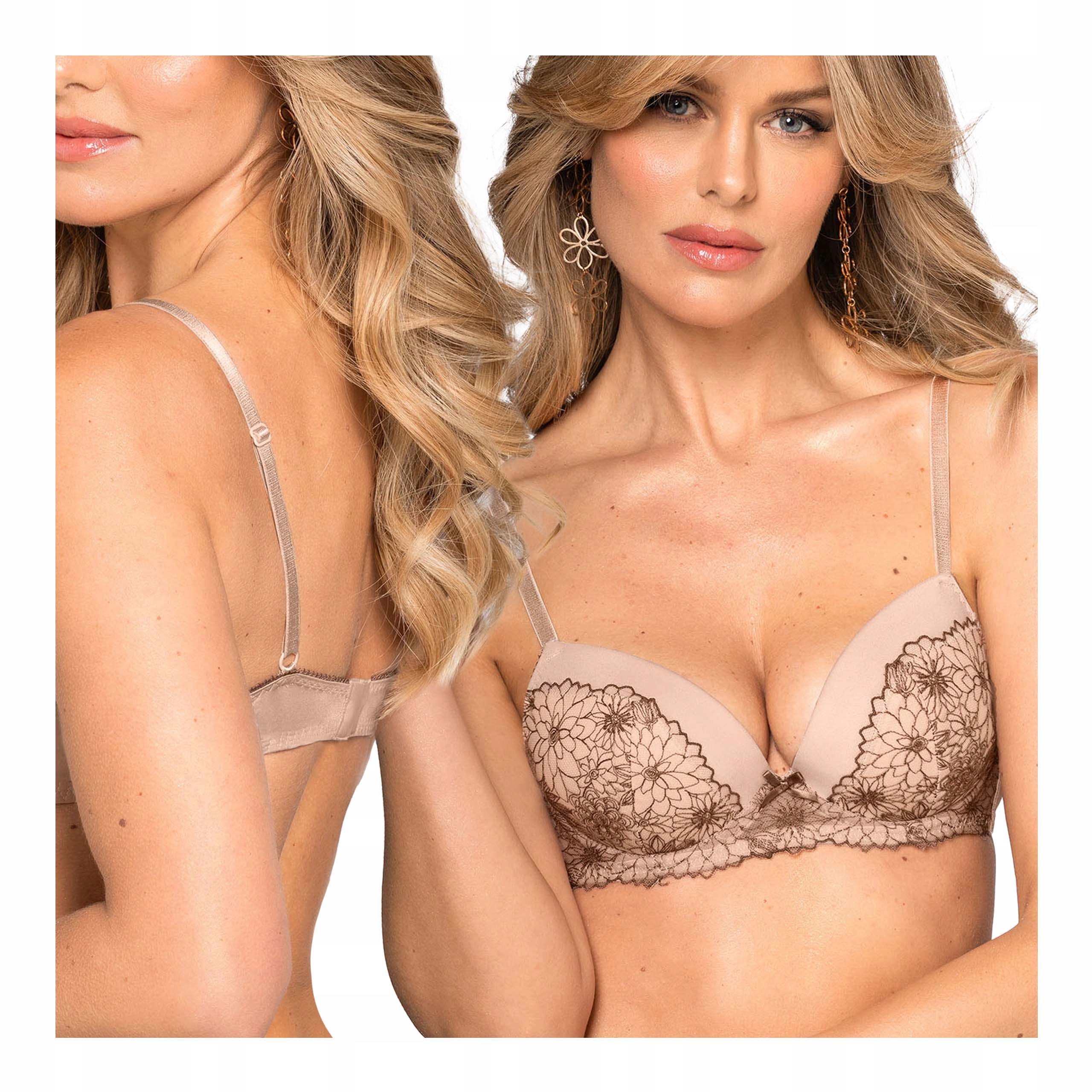 Vyztužená podprsenka s krajkovými kosticemi 70B béžová mokka Sielei