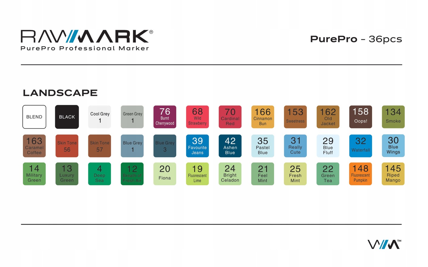 PROMARKERY ALKOHOLOWE PurePro ZESTAW 36 kolorów RAWMARK + GRATIS Waga produktu z opakowaniem jednostkowym 0.2 kg