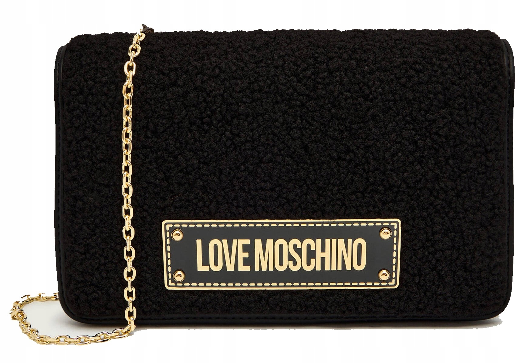 Malá kabelka na řetízku Love Moschino, černá s kožíškem
