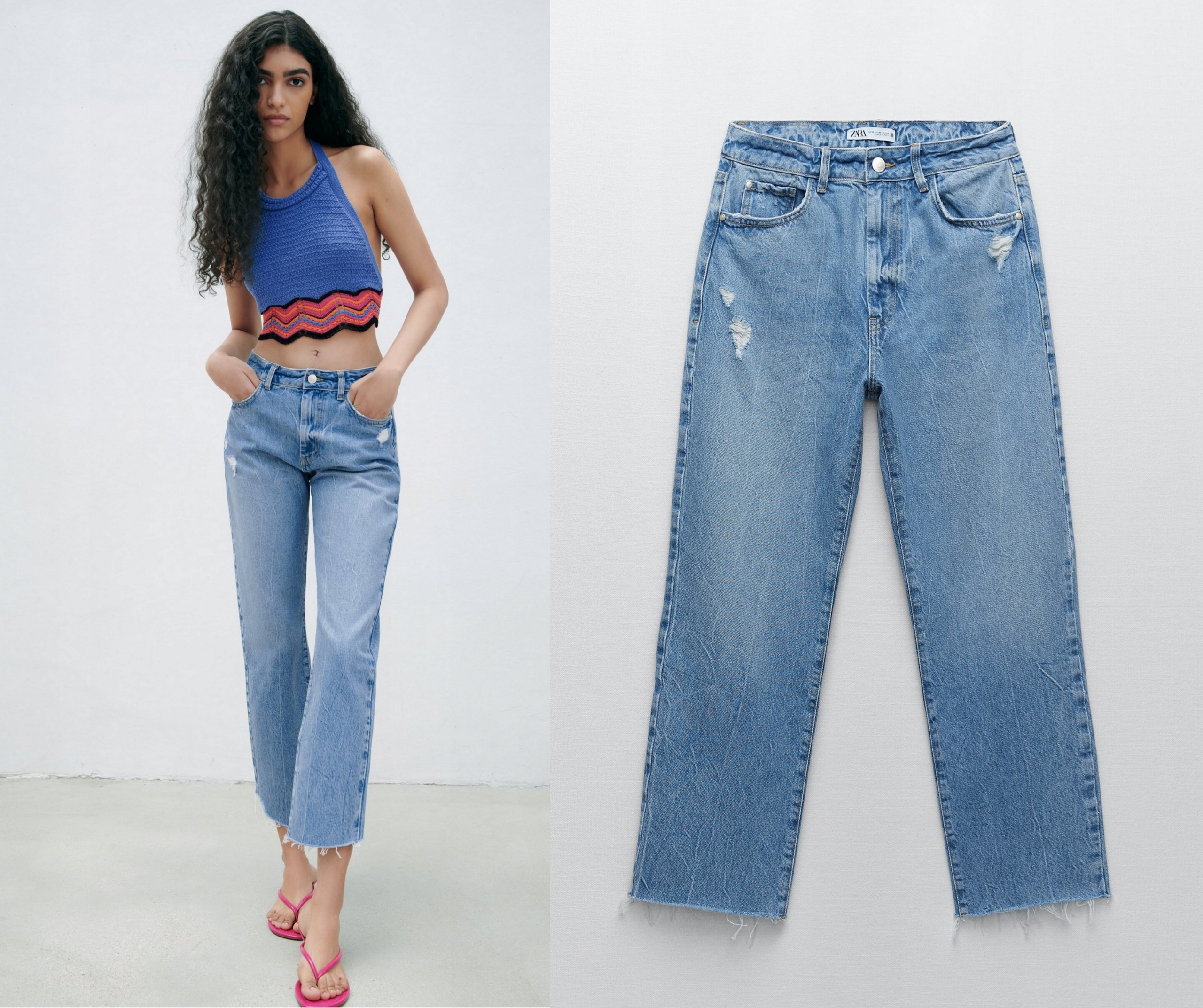 

Zara jeansy jasny denim Nowe boyfriend dziury M/38