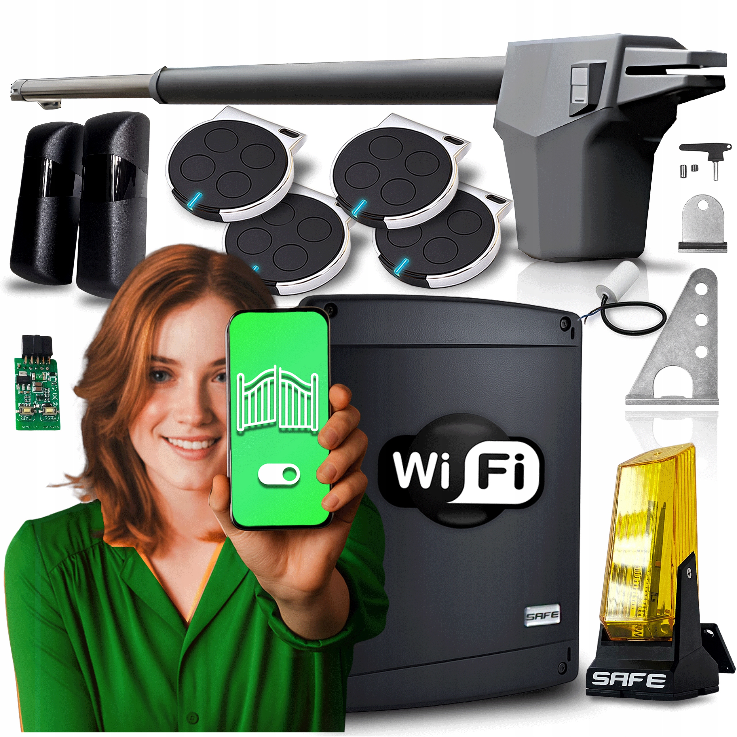 Set Pohon Pro Jednokřídlé brány do 4,3 m 4x Pilot Lampa Automat Wifi