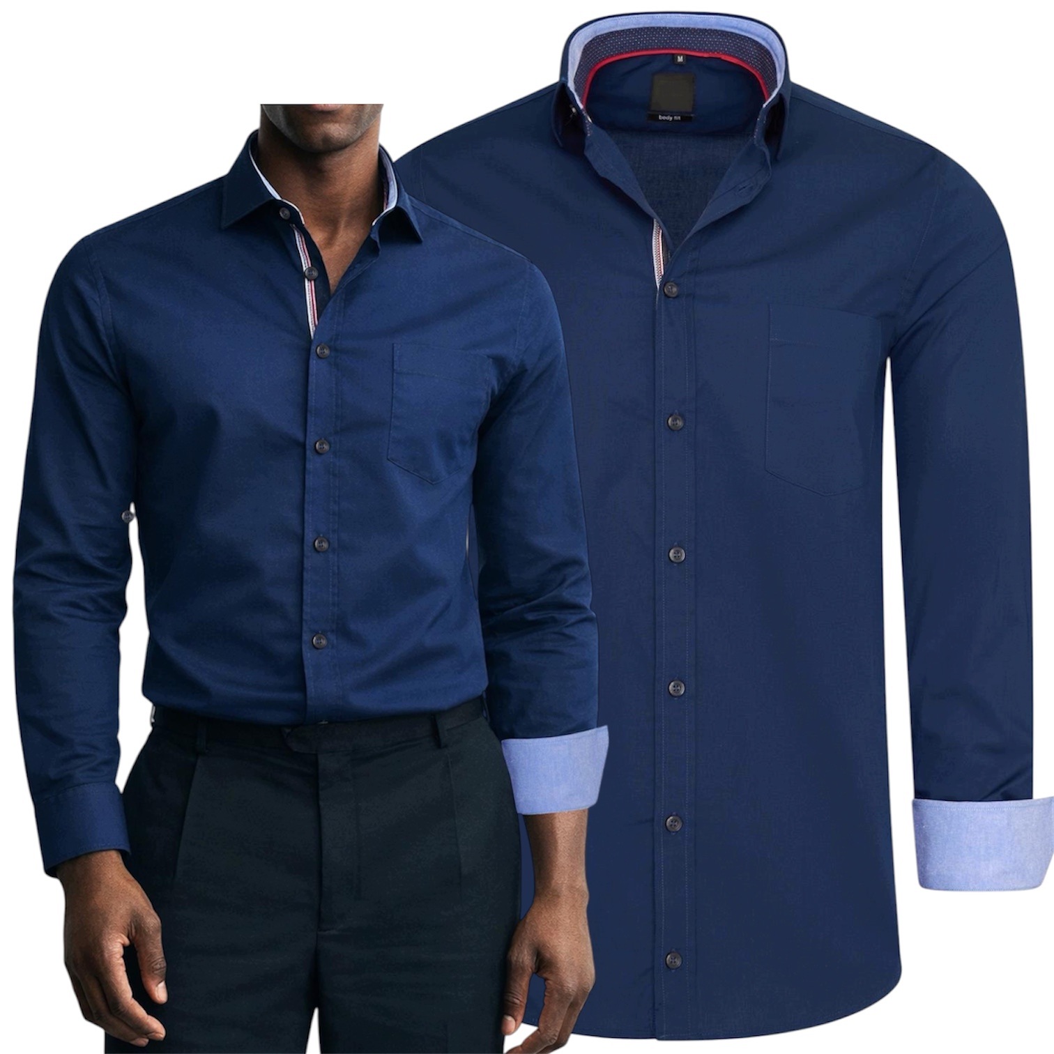Pánská košile Elegantní Obchodní Kontrast Slim Fit Tmavě modrá L